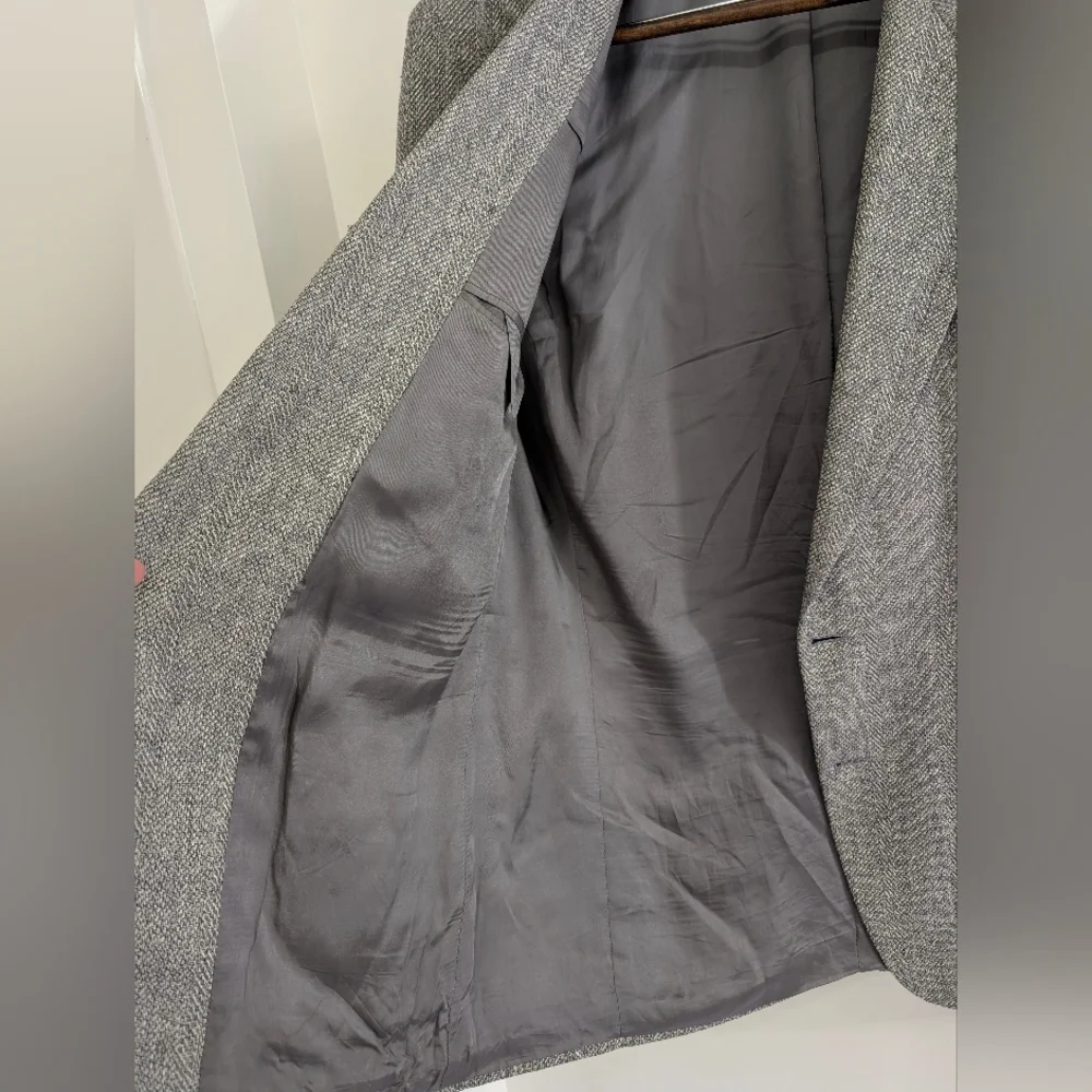 YSL Pour Homme Wool Blazer 42R Gray Herringbone Made France Quiet Luxury - Picture 5 of 11